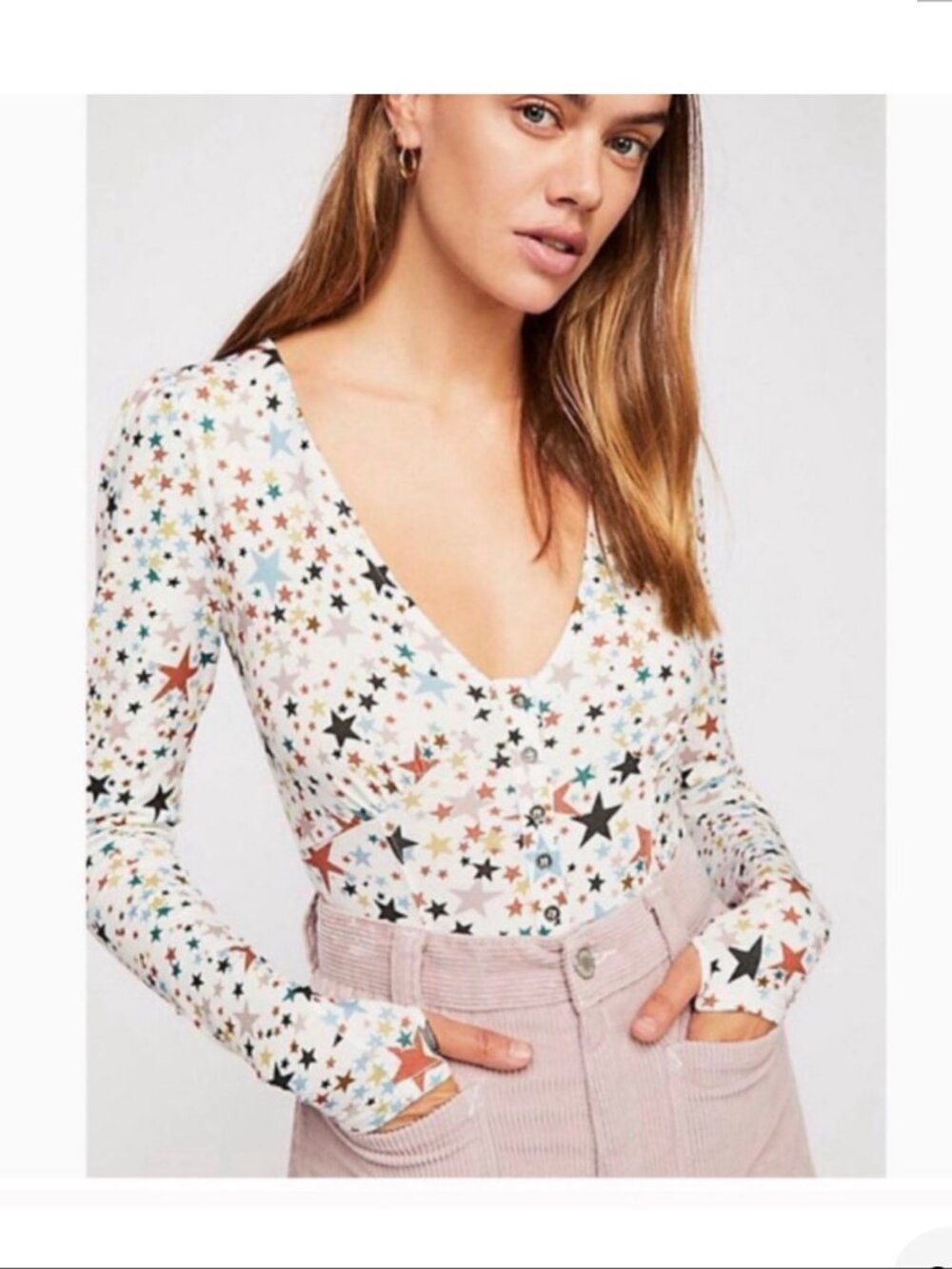 Free People Girls Like Us Stars Printed Bodysuit Size XS